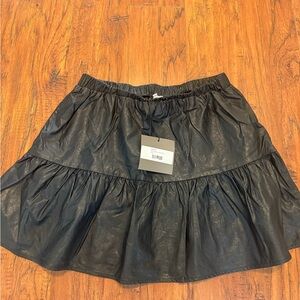 Le Lis Black Tiered Faux Leather Women's Skirt